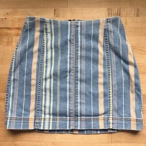 Striped Blue and Peach Cotton Mini Skirt
